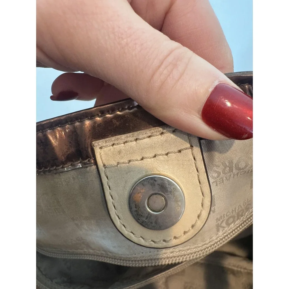 Michael Kors Tote Bag Womens Medium Brown PVC Leather Monogram Shoulder Purse‎